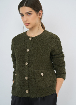 Укороченный кардиган из махровой пряжи, Зеленый