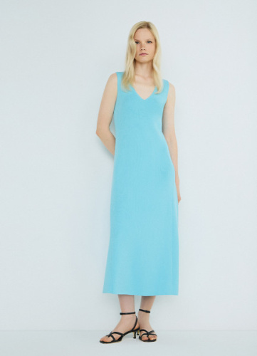 Вязаное платье в рубчик, Голубой