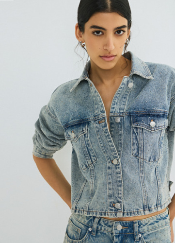 Джинсовая куртка со стразами, Голубой