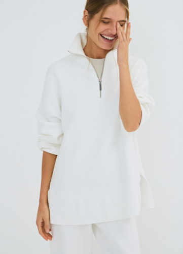 Джемпер с воротником-стойкой на молнии, Белый