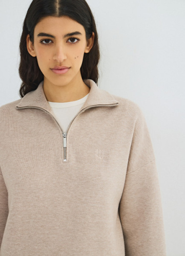 Джемпер с воротником-стойкой на молнии, Бежевый