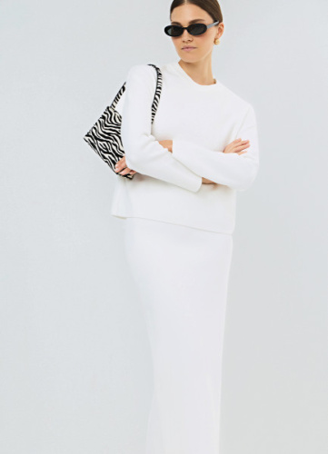 Вязаная юбка миди, Белый