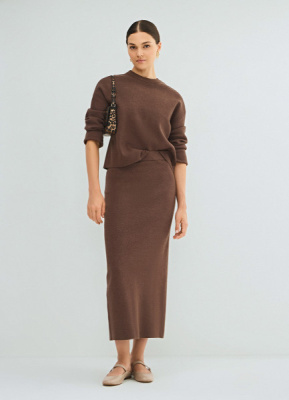 Вязаная юбка миди, Коричневый