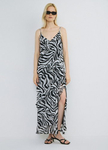 Платье из принтованного шифона с рюшами, Серый