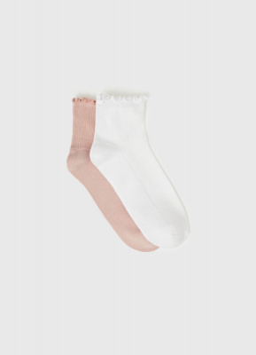 Носки в рубчик с волнистым краем, 2 пары, Белый