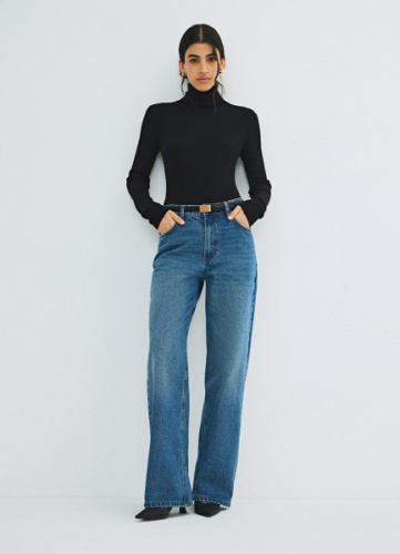 Водолазка из шерсти в рубчик, Черный