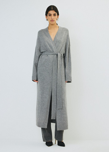 Удлинённый кардиган с поясом, Серый