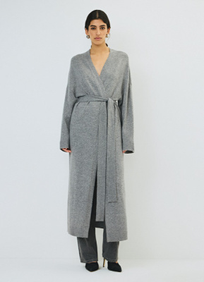 Удлинённый кардиган с поясом, Серый