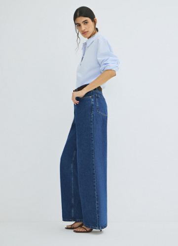 Широкие джинсы с высокой посадкой, Синий
