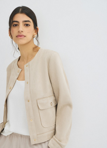 Укороченный жакет из искусственной замши, Бежевый