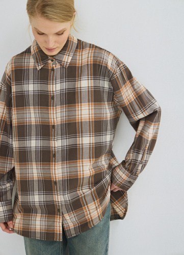 Хлопковая рубашка в клетку, Бежевый