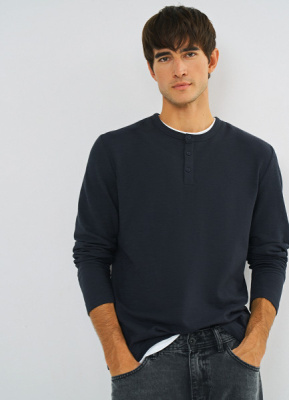 Лонгслив с воротником хенли, Синий