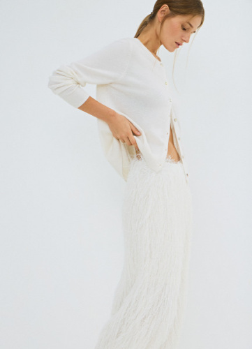 Юбка миди из пушистой ткани, Белый