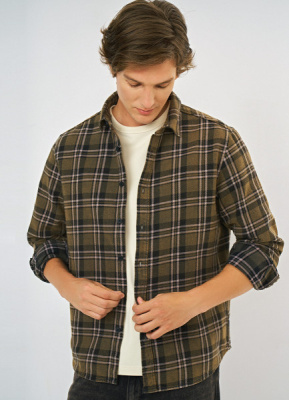 Рубашка в клетку с эффектом стирки, Желтый