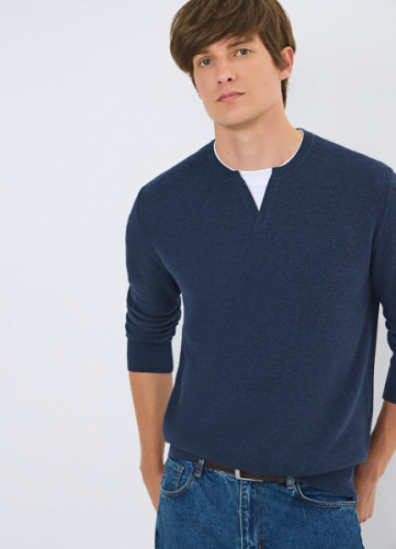 Текстурный джемпер с воротником хенли, Синий