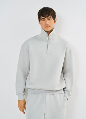Джемпер с воротником-стойкой на молнии, Серый