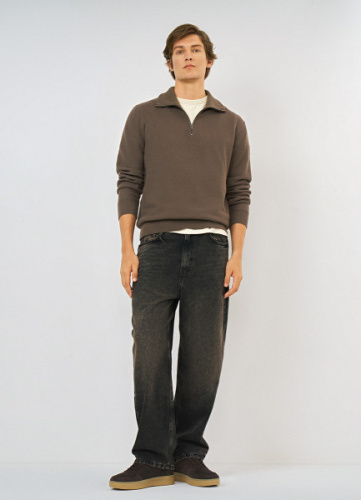 Текстурный джемпер на молнии, Коричневый