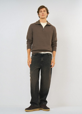 Текстурный джемпер на молнии, Коричневый