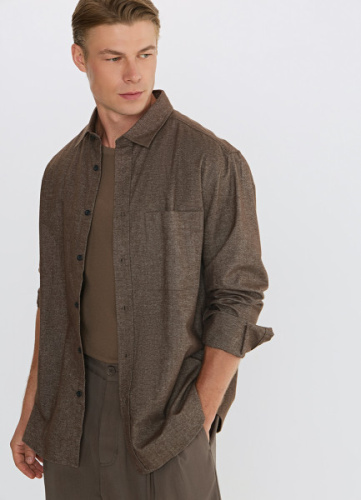 Рубашка с длинным рукавом, Коричневый