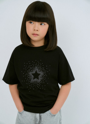 Футболка со стразами для девочек, Черный