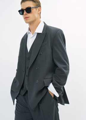 Двубортный пиджак в полоску O'STIN x Яндекс Книги, Серый