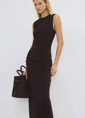 Трикотажное платье со сборками, Коричневый
