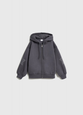 Толстовка на молнии со стразами для девочек, Серый