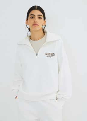 Толстовка с воротником-стойкой на молнии, Белый