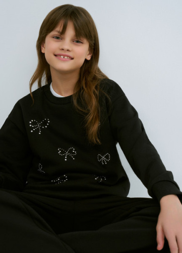 Свитшот с аппликацией для девочек, Черный