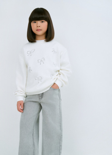 Свитшот с аппликацией для девочек, Белый