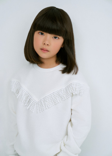 Свитшот с бахромой и стразами для девочек, Белый