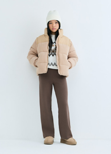 Вельветовая утеплённая куртка для девочек, Бежевый