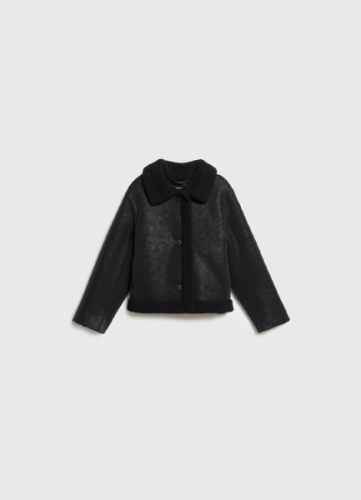 Дублёнка из искусственной кожи с мехом для девочек, Черный