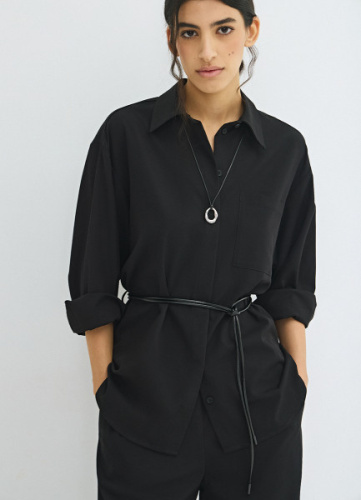 Рубашка с поясом-шнуром, Черный