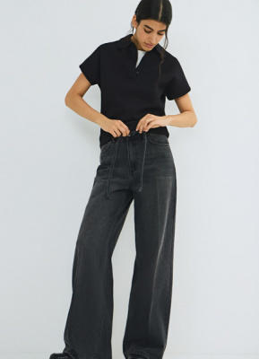 Широкие джинсы с поясом, Серый