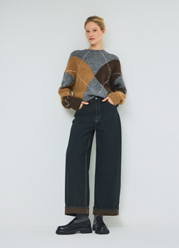 Широкие джинсы с подворотами, Синий