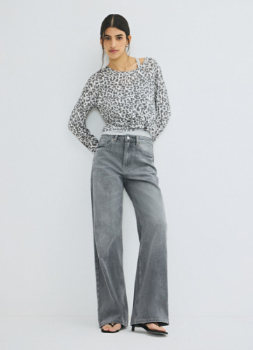 Полупрозрачный лонгслив с леопардовым принтом, Серый
