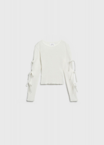 Вязаный джемпер с бантами для девочек, Белый