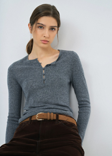 Джемпер с воротником на пуговицах, Серый