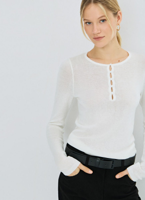 Джемпер с воротником на пуговицах, Белый