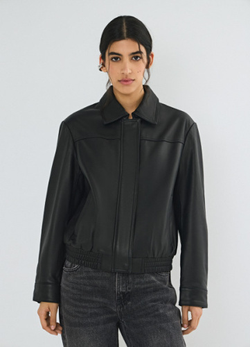 Бомбер из натуральной кожи, Черный