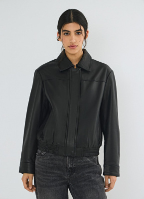 Бомбер из натуральной кожи, Черный