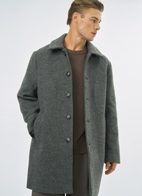 Однобортное пальто в клетку, Коричневый