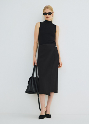 Прямая юбка миди на запах, Черный