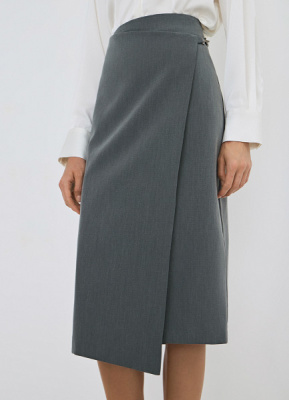 Прямая юбка миди на запах, Серый
