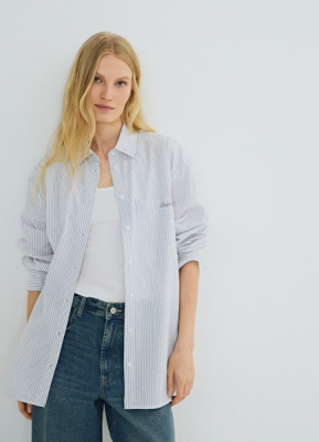 Рубашка в полоску с вышивкой, Серый