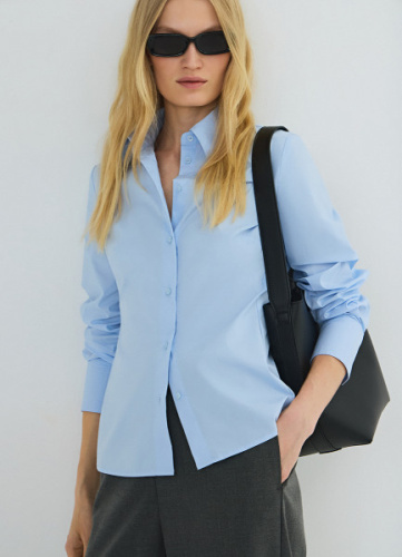 Приталенная рубашка из хлопка, Голубой