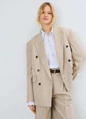 Двубортный жакет O'STIN x Яндекс Книги, Бежевый