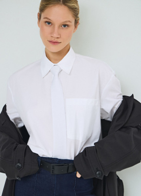 Хлопковая рубашка с галстуком, Белый