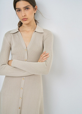 Вязаное платье мини, Бежевый